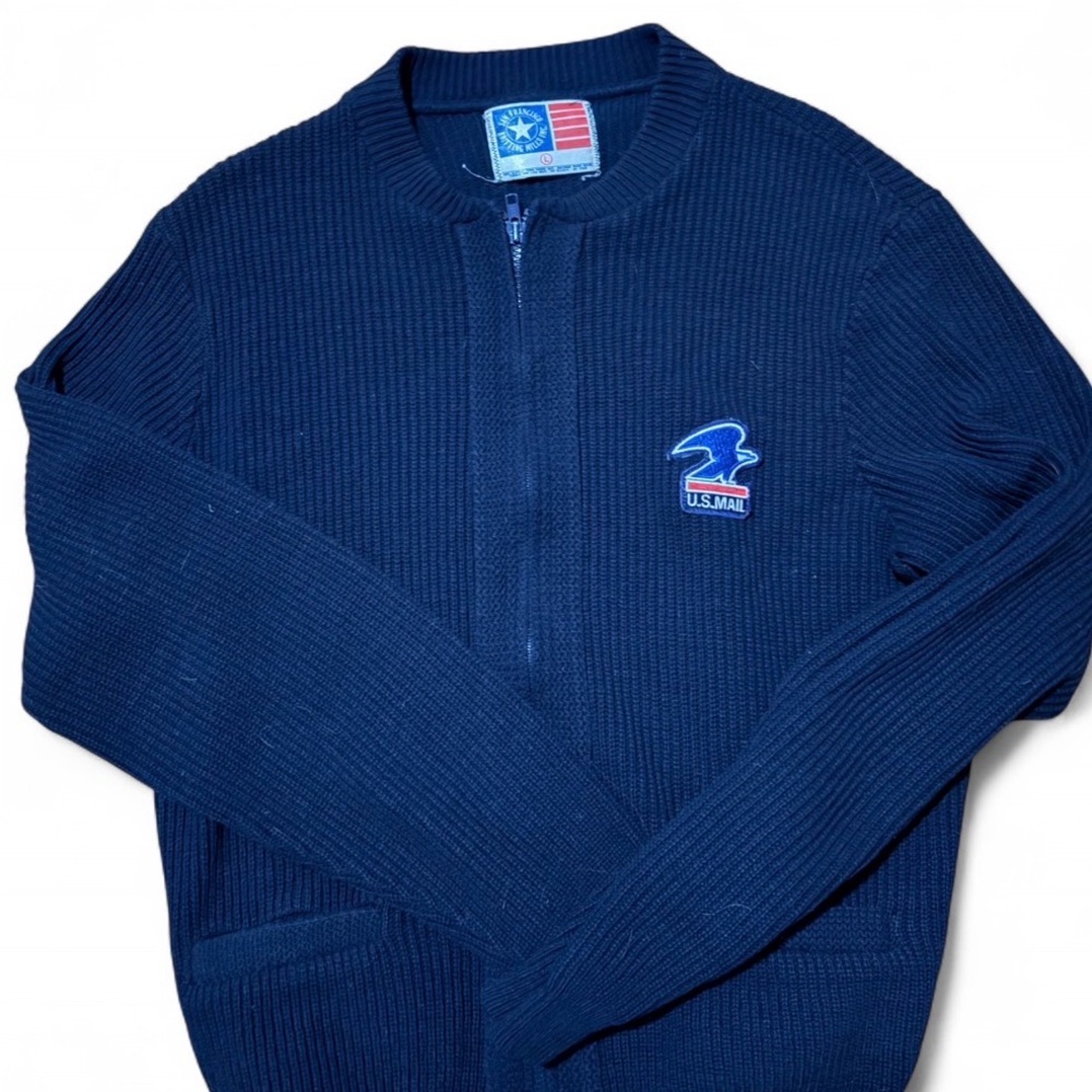 Navy Zip-Front Ribbed Men's Sweater